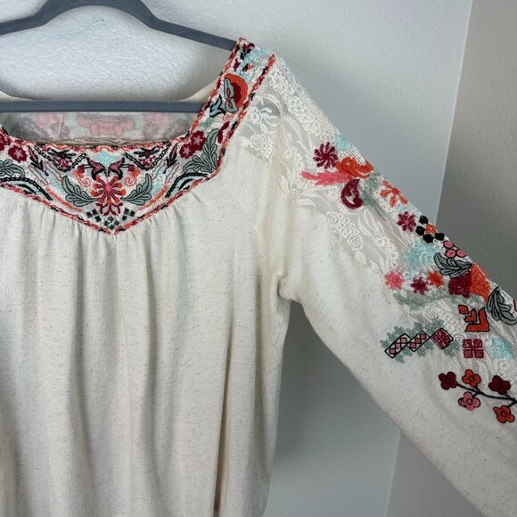 Soft Surroundings Mariella Floral Embroidered Linen Blend Boho Tunic Top XL - Picture 9 of 14